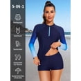 thumbnail image 4 of Charmo Women Two Piece Rash Guard Long Sleeve Zipper Swimsuits UV UPF 50+ Swim Shirt Bathing Suit with Boyshort Bottom, 4 of 7