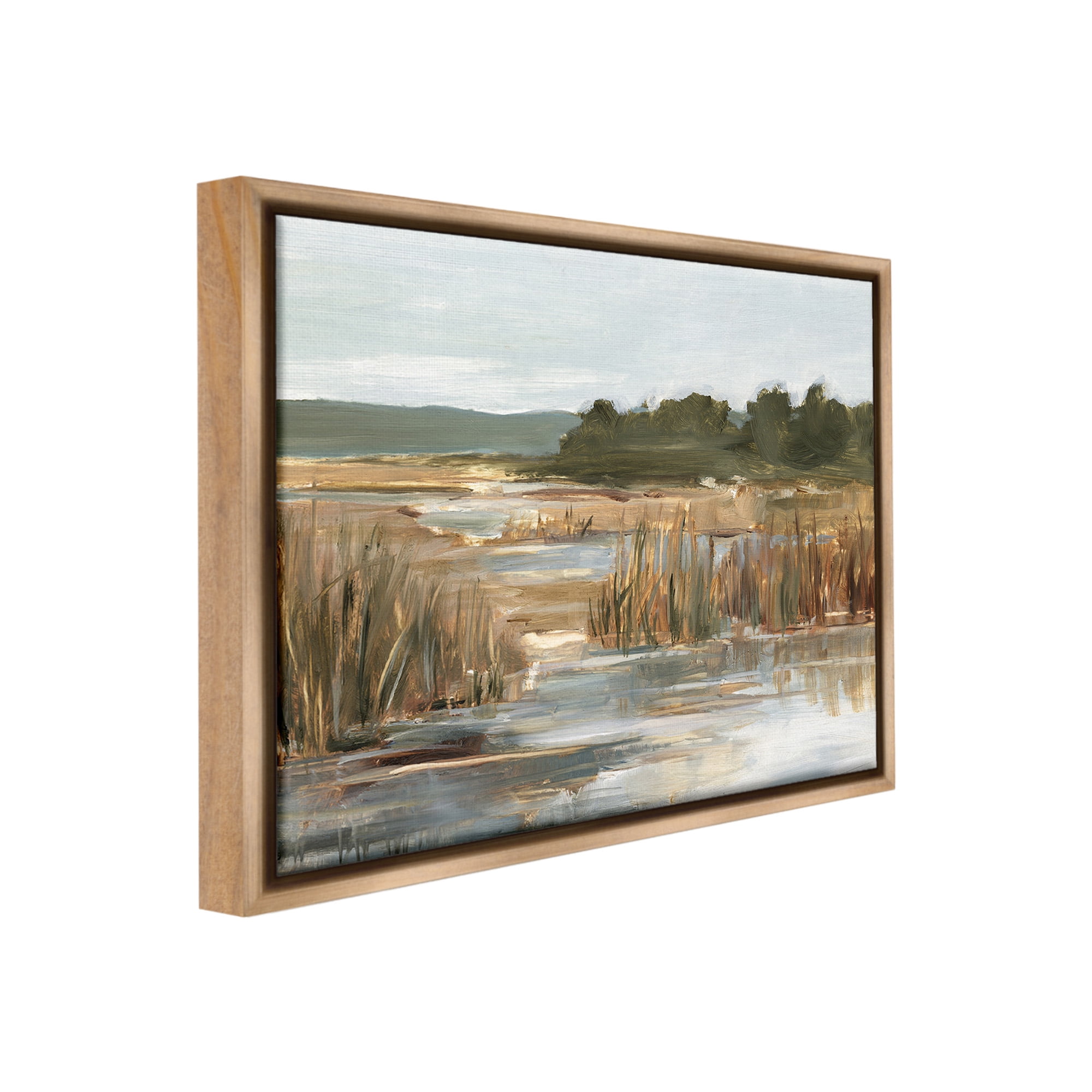 Stupell Industries Murky Stream Landscape Landscape Painting Brown Floater Framed Canvas Art Print Wall Art, 31 x 25