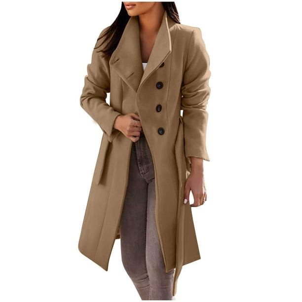 Women Winter Warm Wool Blend Mid-Long Coat Lapel Single Breasted