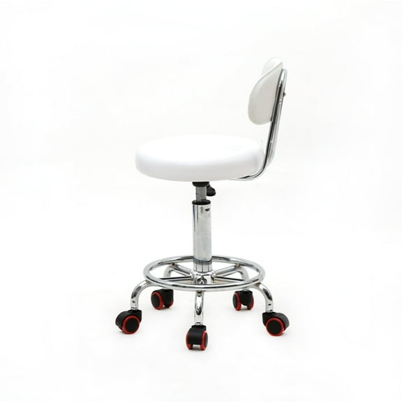 Veryke Round Shape Adjustable Stools, Salon Stool with Back & Wheels - White