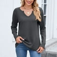 thumbnail image 2 of Fiaer,Womens Waffle Long Sleeve V Neck T Shirts,Plus Size Loose Fit Casual Tshirts for Women,Women's Trendy Basic Going out Solid Breathable Tops Grey XXL, 2 of 6