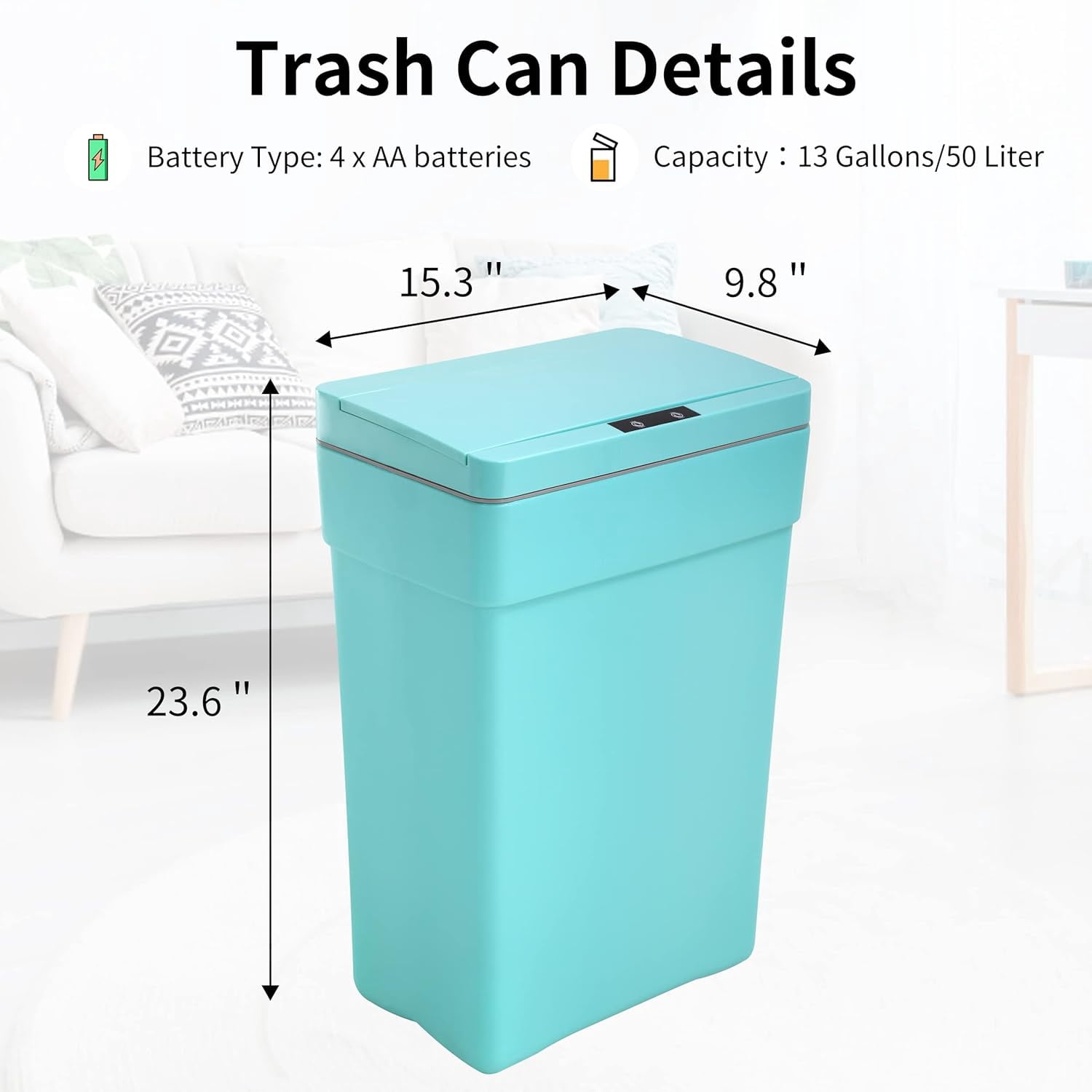 BIQWBIC 13 Gallon Plastic Automatic Trash Can,Motion Sensor Kitchen Trash Can, Blue