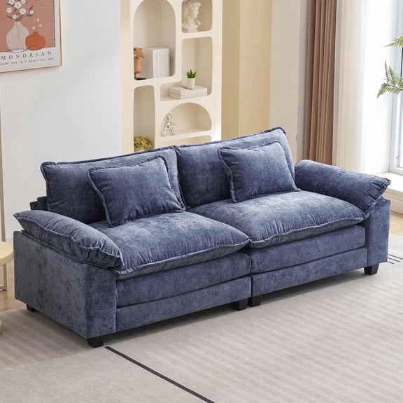 IPKIG Loveseat Sofa Comfy Cloud Couch for Living Room with Pillows, Modern Chenille Sofa Sleeper Deep Couches(Blue, 2-Seat)