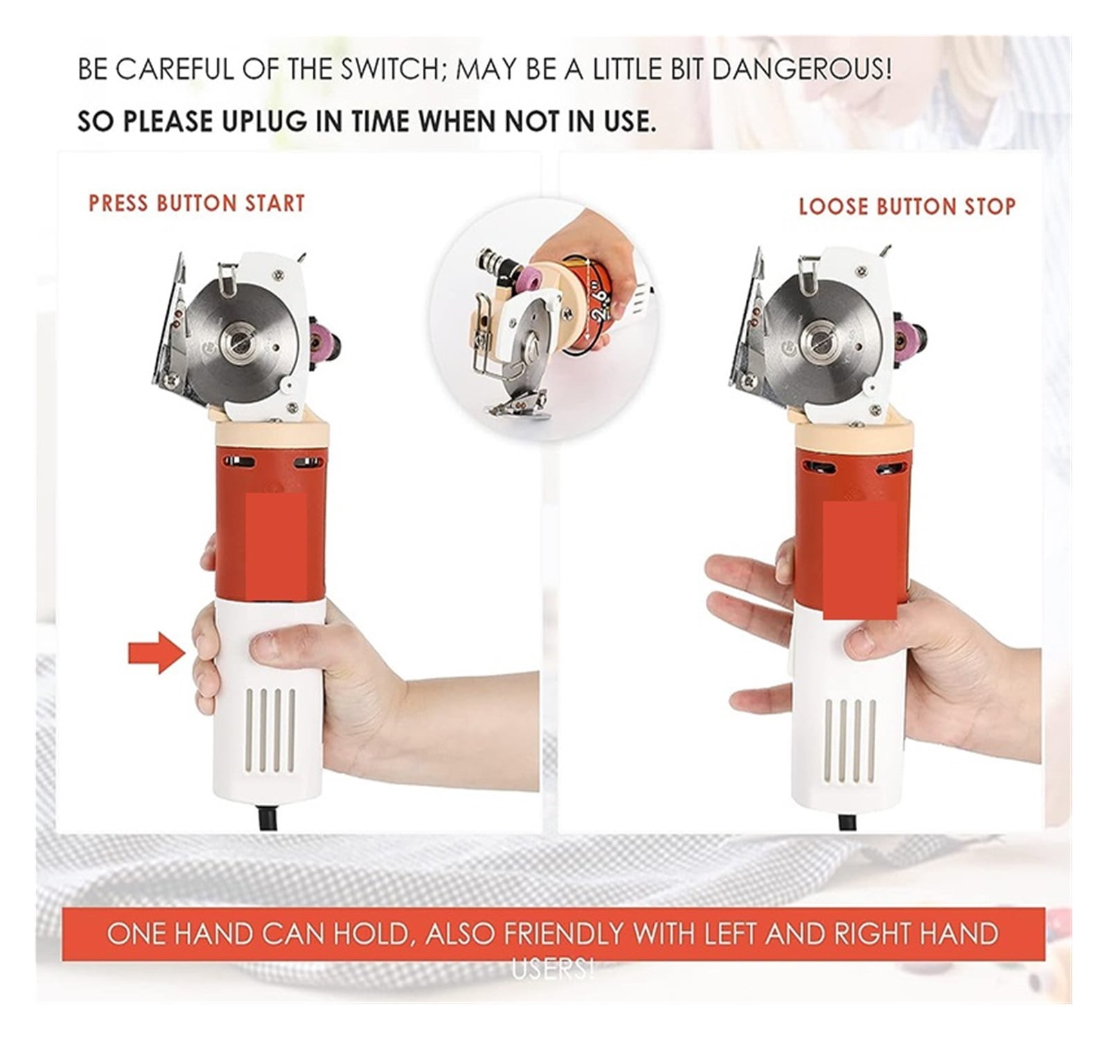 Electric Round Scissors Rotary Fabric Cutting Machine Rechargeable Powerful Carpet Leather Felt Fabric Cutting Tool ,Sharp & Durable