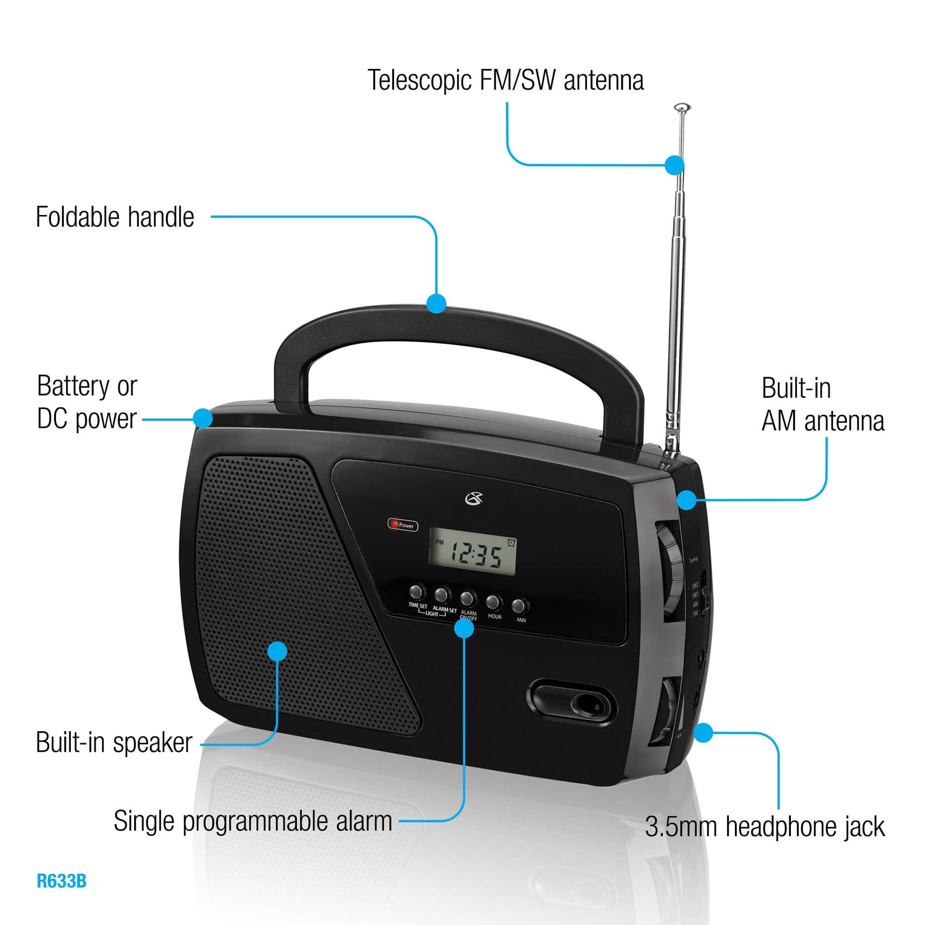 GPX AM/FM Radio, R633B, Black