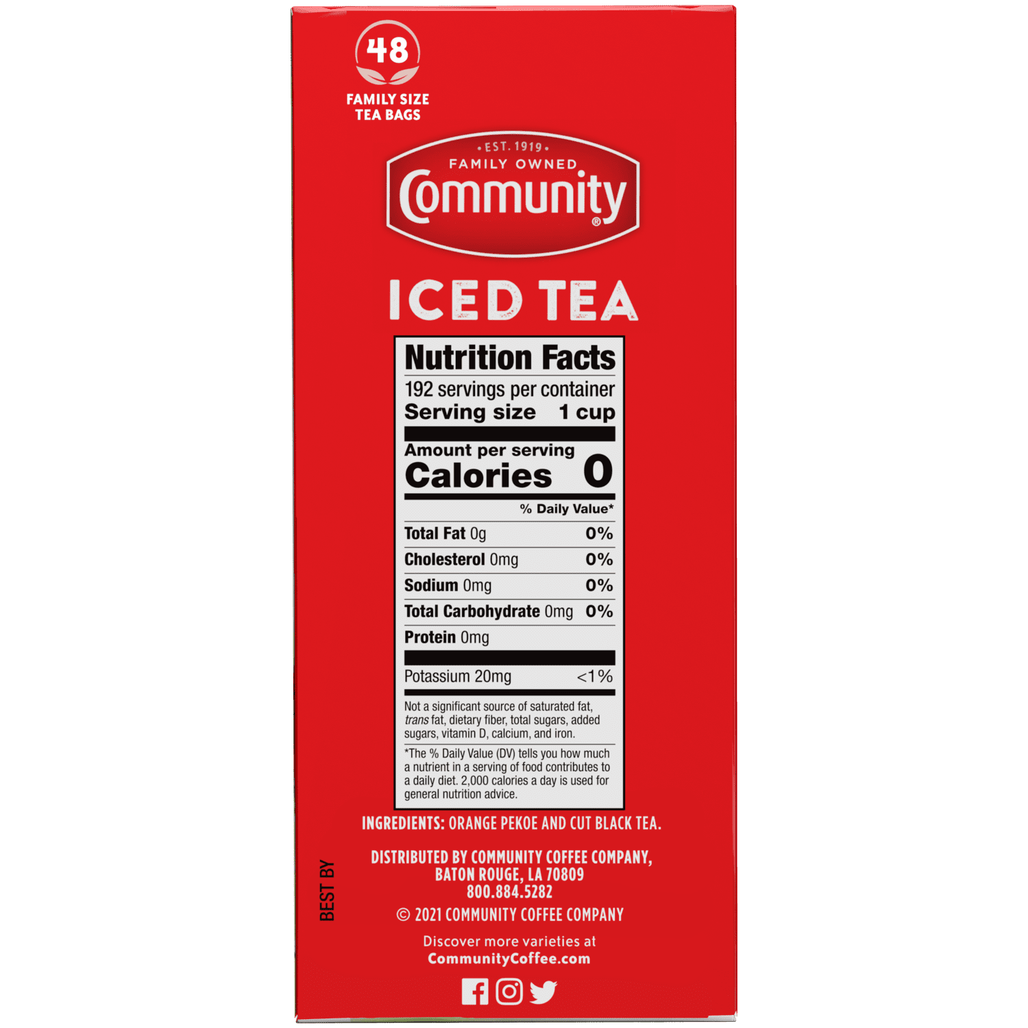 Community® Coffee Signature Iced Tea Bags, Family Size, 48 Ct Box