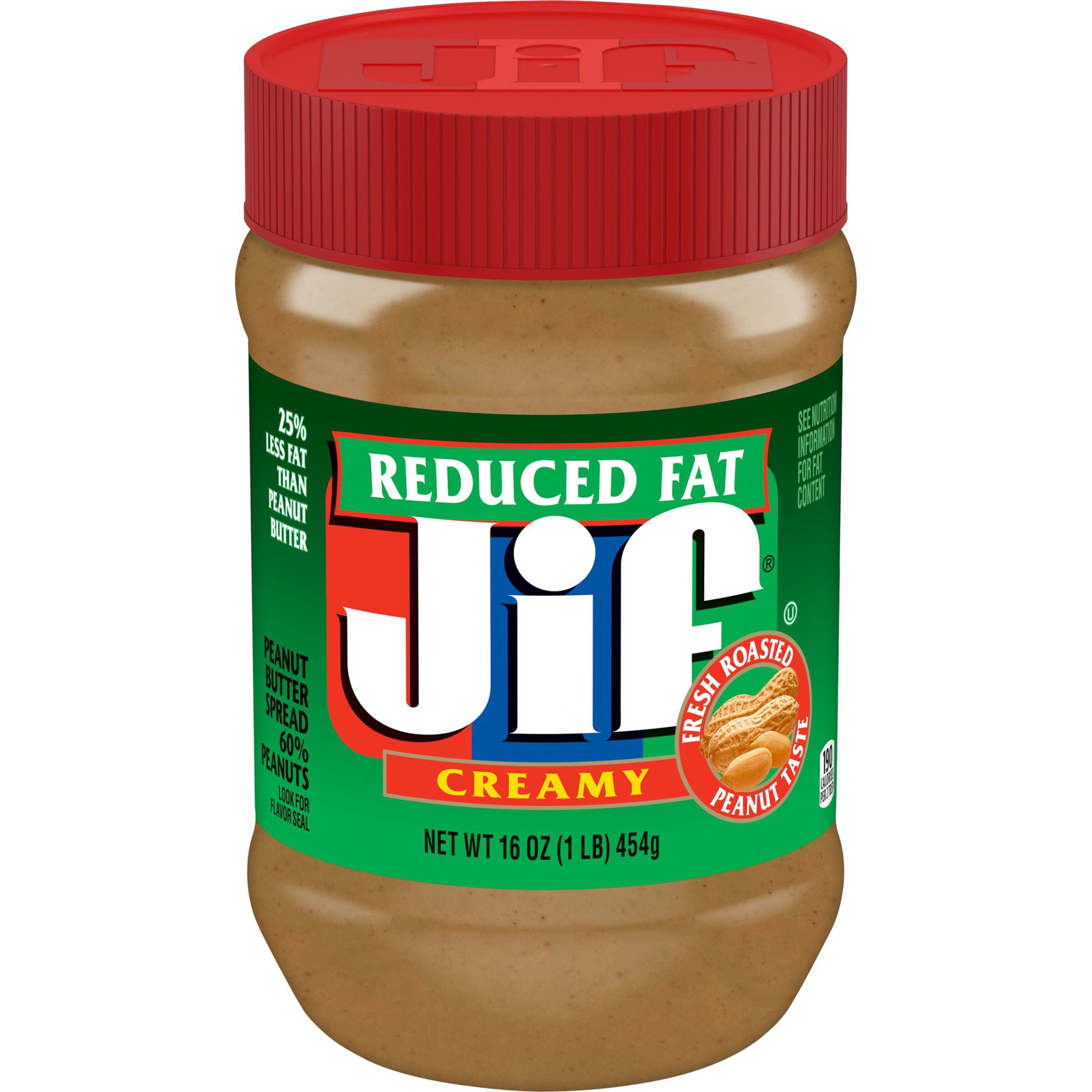 (12 pack) Jif Reduced Fat Creamy Peanut Butter Spread - 60% Peanuts, 16 ozs