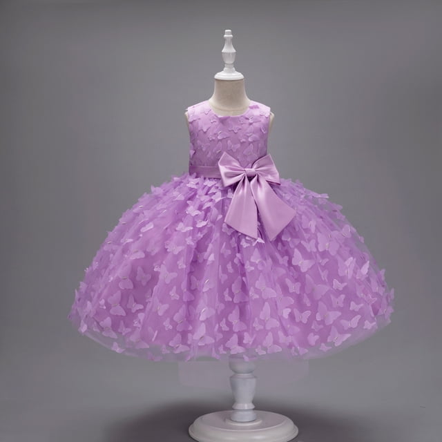 Vestido de princesa con estampado de mariposa para niña, vestido de malla abullonada, vestido de exhibición para niña pequeña