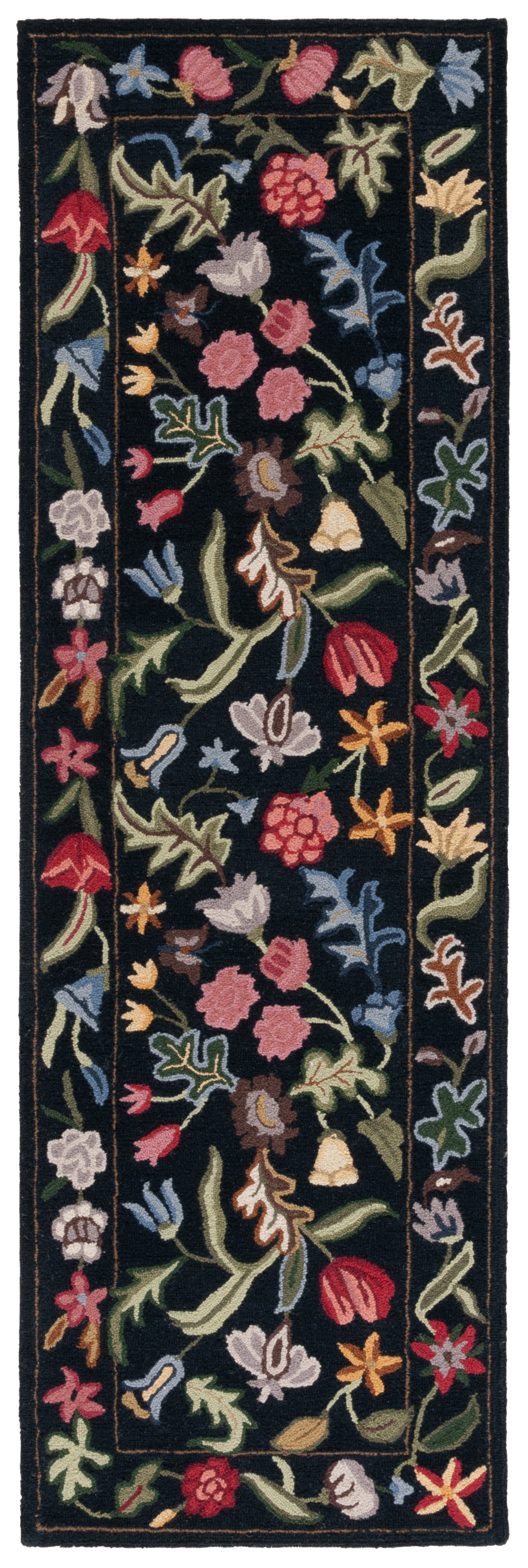 Safavieh Chelsea Mabelle Floral Wool Runner Rug, Black/Pink, 2'3" x 7'