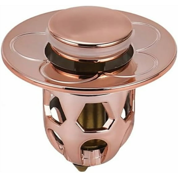 Bathroom Sink Stopper, Rust-Resistant Bathroom Sink Drain Strainer, Flower Pattern Bounce Sink Plug with Hair Catcher Suitable for 1.18-1.57 Inch Push Basin Pop-Up Drain Filter(Rose Gold)