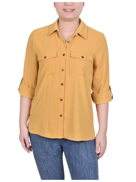 Missy Long Sleeve Roll Tab Blouse