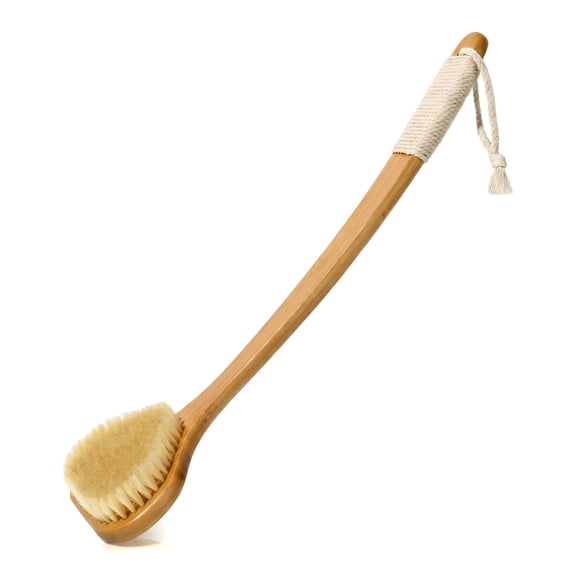17.3 Inch Curved Bamboo Back Scrubber, Stiff Bristle Exfoliating Shower Brush for Full Body Deep Cleanse
