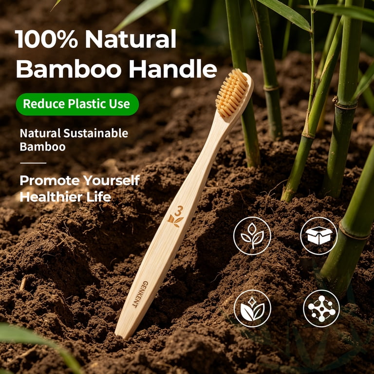 Genkent Bamboo Toothbrush, 12 Pack Medium Bristles photo 5