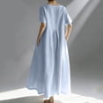 thumbnail image 4 of LWavelet Women's Short Sleeve Oversized Linen Blend Midi Dress with Pockets for Casual & Summer Wear Light Blue M, 4 of 4