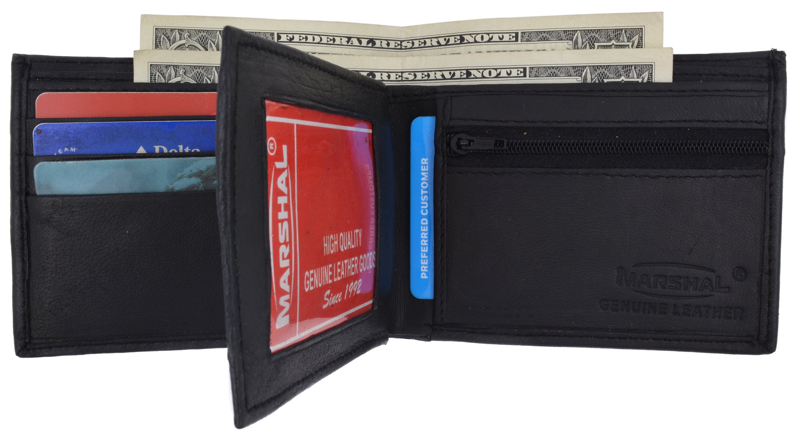 WALLET BIFOLD WITH A MIDDLE FLAP MADE OF LAMBSKIN OUTSIDE ID MONEY BILLS HOLDER 