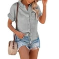 thumbnail image 1 of Fashnice Chemises pour Femmes Chemisier Boutonné Manches Courtes Hauts Tunique Décontractée Gris 3TG, 1 of 9