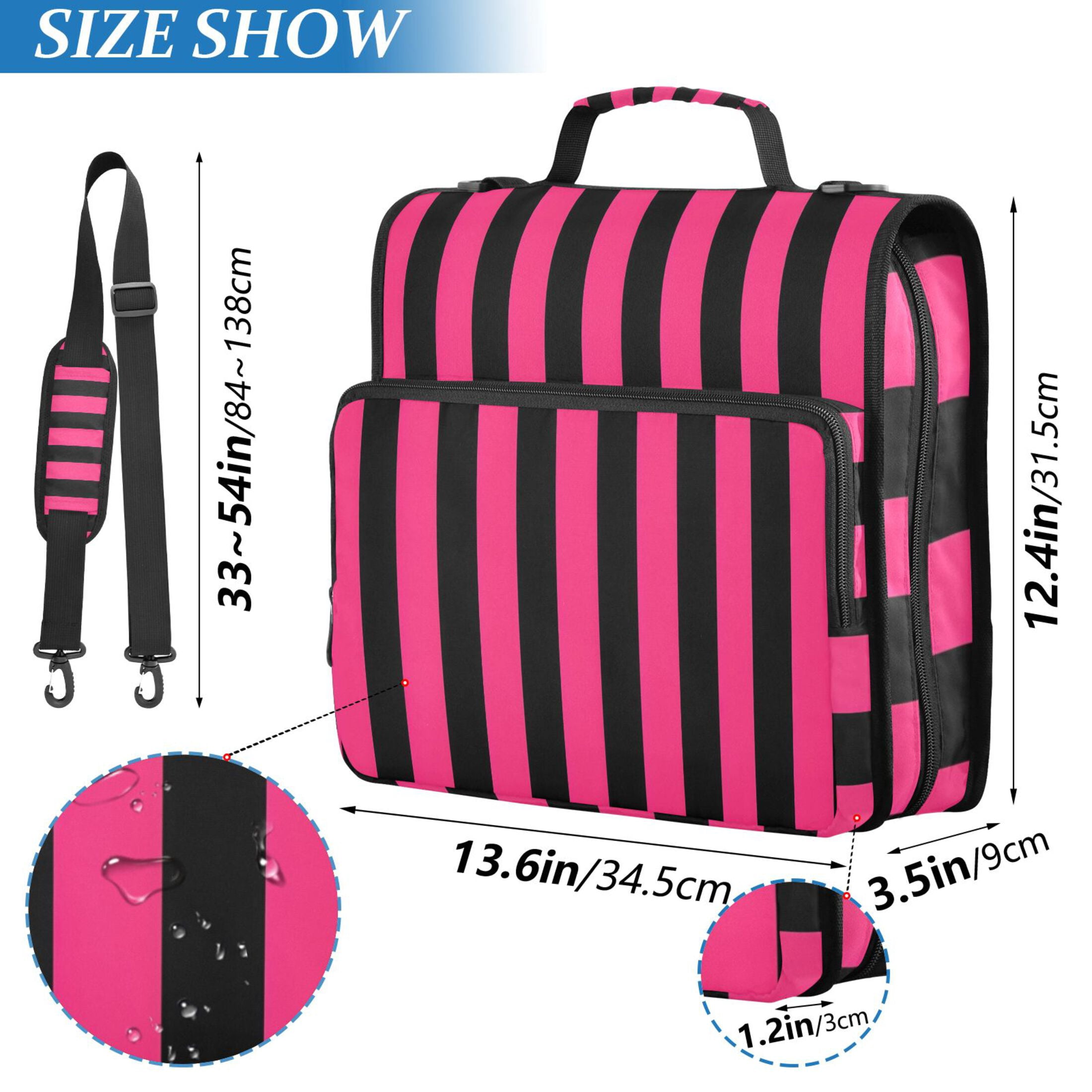 ALAZA Zipper Binder Pink and Black Stripe Pattern 3 Ring Trapper Keeper File Folder Organizer Bag