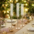 thumbnail image 6 of Eurhowing Gold Taper Candle Holders with Hurricane Glass, 3-Pack Tall Brass Candlestick Holder for Wedding Christmas Table Centerpiece, 6 of 8