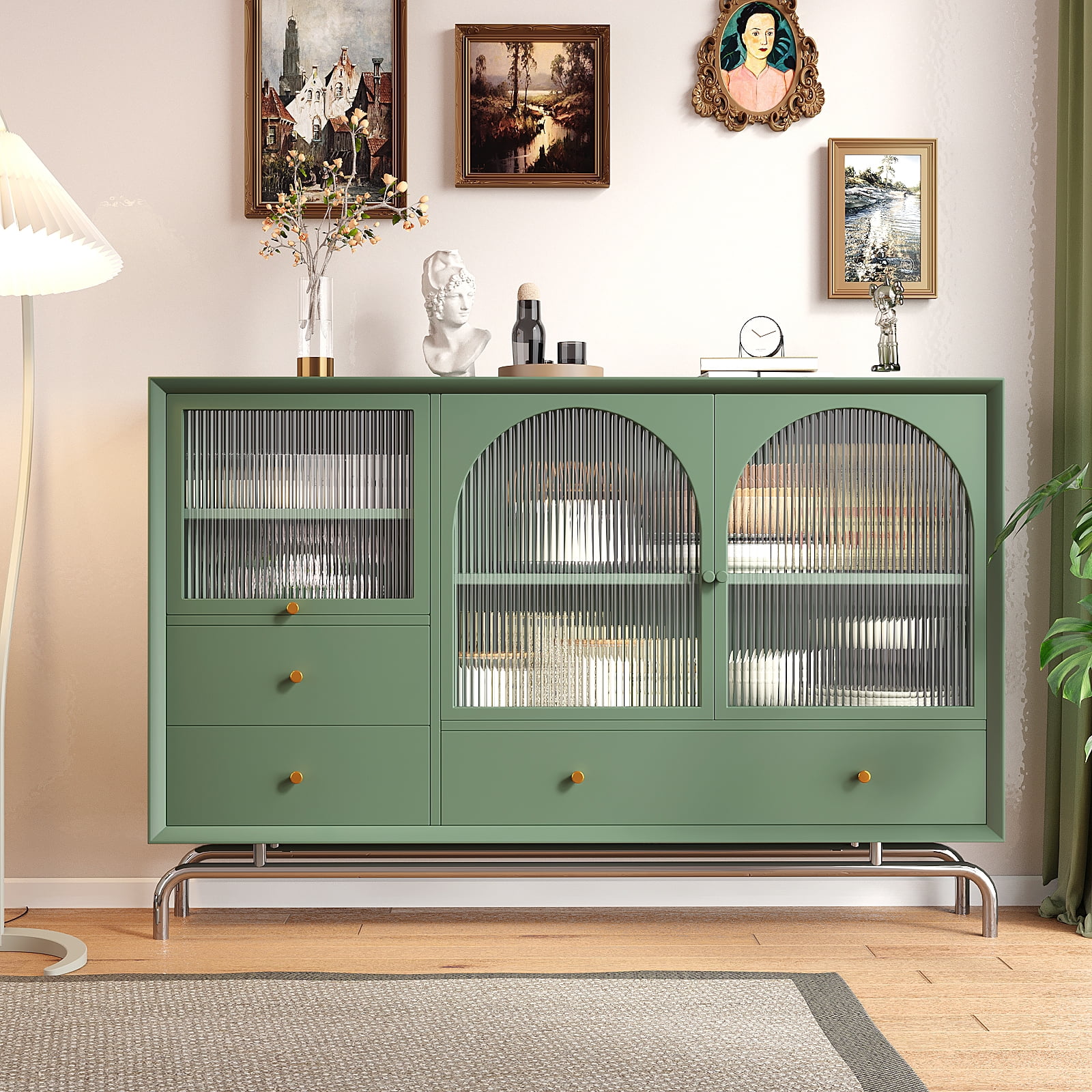 VEELIKE Vintage Green Wallpaper Self Adhesive Olive Green Contact Paper for Cabinets 15.7''x354" Green Peel and Stick Wallpaper for Bedroom Bathroom Removable Vinyl Wallpaper for Walls Countertop