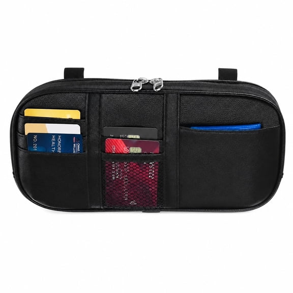 Car Sun Visor Organizer PU Leather Storage Bag Black Pouch Pocket Card Holder Universal