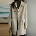 thumbnail image 4 of comerut Women Overcoat Solid Color Lapel Collar Mid-Length with Buttons Loose-fitting Keep Warm Polyester Winter Warm Women Double-Breasted Overcoat for Lady, 4 of 7