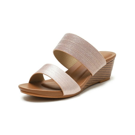 

Rotosw Women Slides Wedge Sandals Slip On Platform Sandals Non-Slip Open Toe Sandals Summer Slippers Heeled Champagne 5