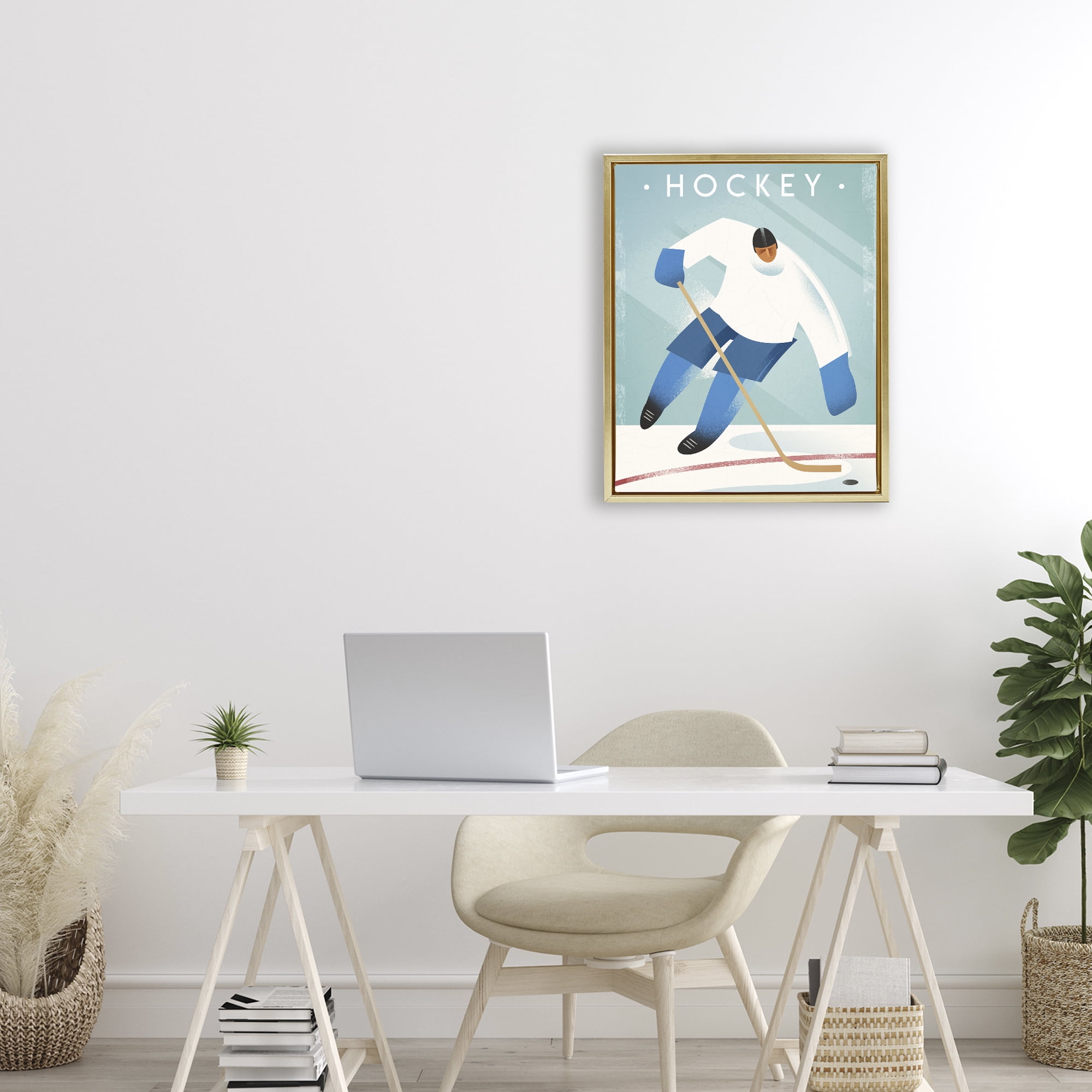 Stupell Industries Vintage Hockey Player Gold Framed Floater Canvas Wall Art, design by Martin Wickstrom