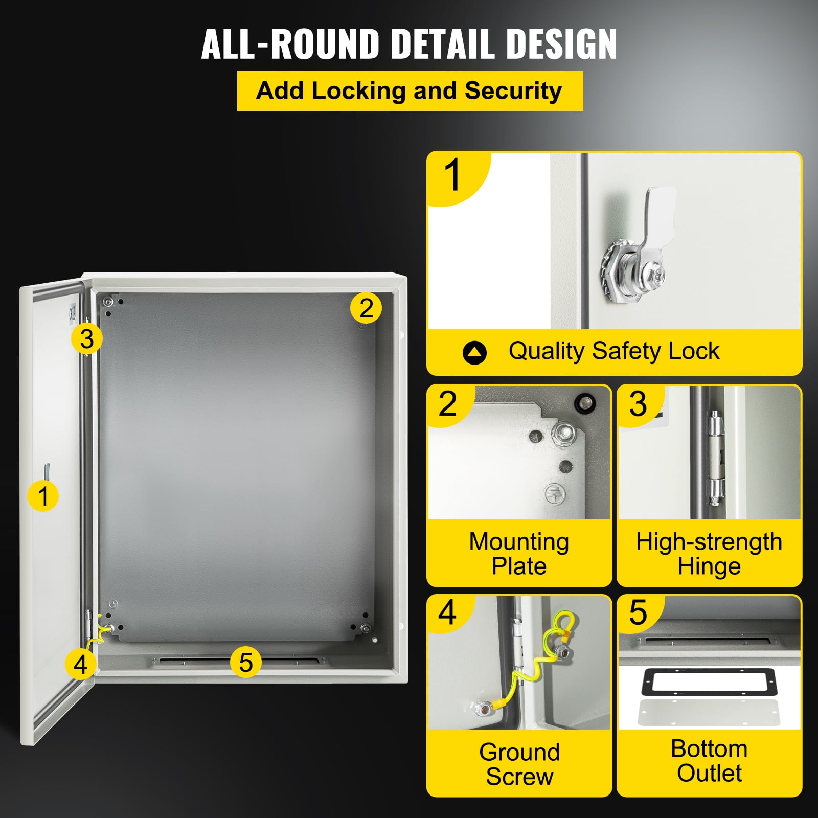 VEVOR NEMA Steel Case, 20x16x6'' NEMA 4X Metal Electric Enclosure, IP66 Water & Dust Resistant, Suitable for Both Outdoor/Indoor Use, Includes Mounting Plate