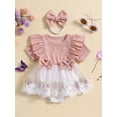 thumbnail image 2 of FEORJGP Infant Girls Romper Dress 3M 6M 12M 18M Newborn Short Sleeve Jumpsuit Flower Embroidery Tulle Patchwork Dress Round Neck Ruffled Bodysuit Dresadband Toddler Cute Sweet Summer Clothes, 2 of 9