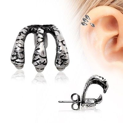 Body Accentz Tragus Piercing 316L Stainless Steel Trident Triple Claw Cartilage Earring