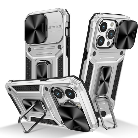 For iPhone 15 Pro Max Case Heavy Duty with Camera Cover, Build in Kickstand & Magnetic Car, Military Grade Armor Protection Cover,Sturdy Rugged Shockproof Case For iPhone 15 Pro Max, 6 Color