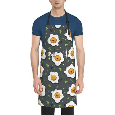 

Xecao Cute Poached Eggs Print Kitchen Cooking Aprons Waterproof Adjustable Bib Aprons with 2 Pockets for Women Men Chef