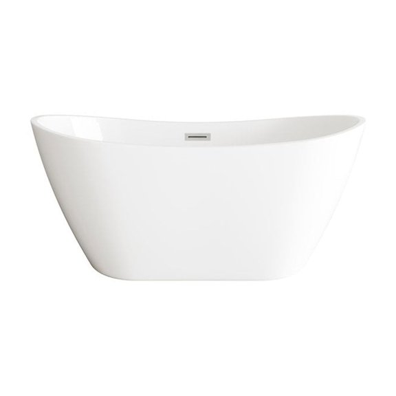 Elegant Kitchen and Bath 59 inch Soaking Bathtub in Glossy White with Brushed Nickel Trim