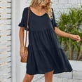 thumbnail image 6 of Ruyang Women's Summer Casual Dress V Neck Layered Ruffle Hem Pocket A Line Mini Swing Beach Short Sleeve Plus Size Dress, 6 of 6