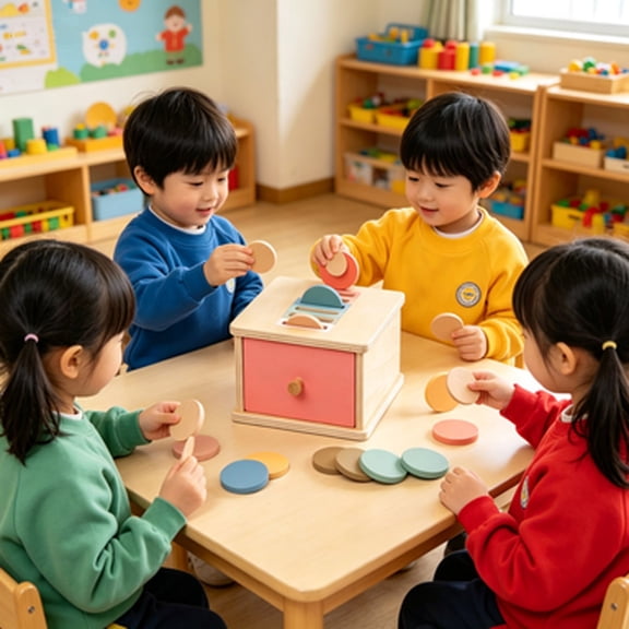 Wooden Coin Box Sorting Shape Toy, educational color classification matching game for kindergarten cognitive learning and fine motor skill training for preschoolers