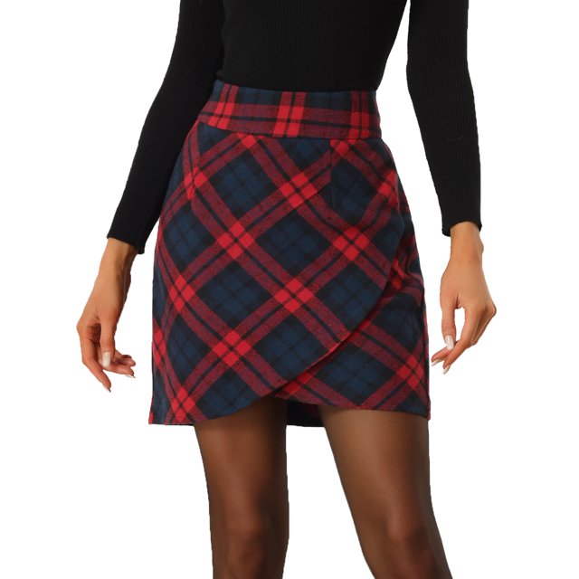 Faldas acampanadas Allegra K a cuadros informales con cintura elástica hasta la rodilla tulipán rojo XS