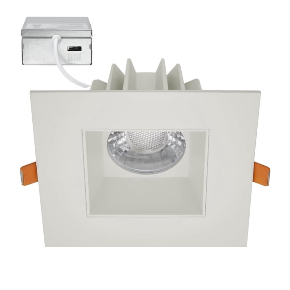 Maxxima 4 in. Slim Square Recessed Anti-Glare LED Downlight, Stone Gray Trim, Canless IC Rated, 1200 Lumens, 5 CCT 2700K-5000K