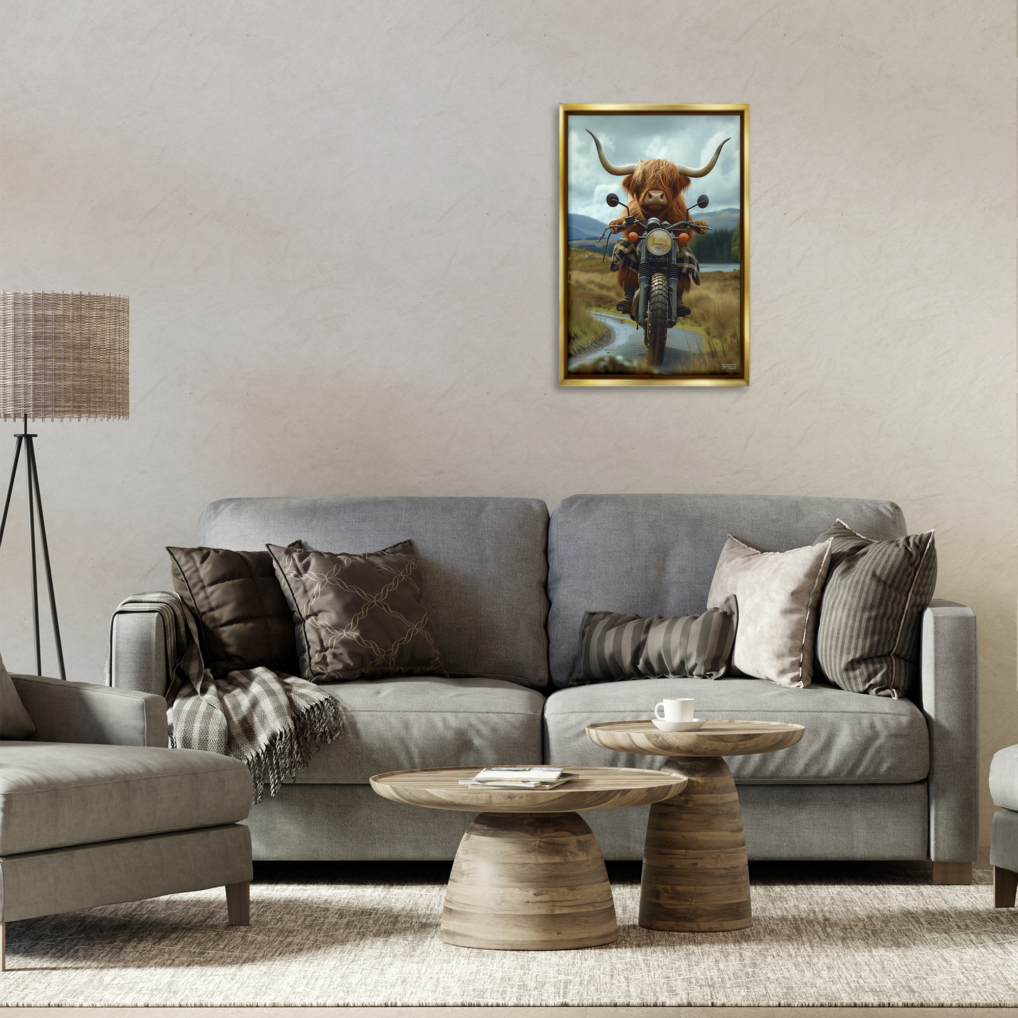 Stupell Industries Motorbike Rural Cattle Animals & Insects Painting Gold Floater Framed Art Print Wall Art, 17 x 25