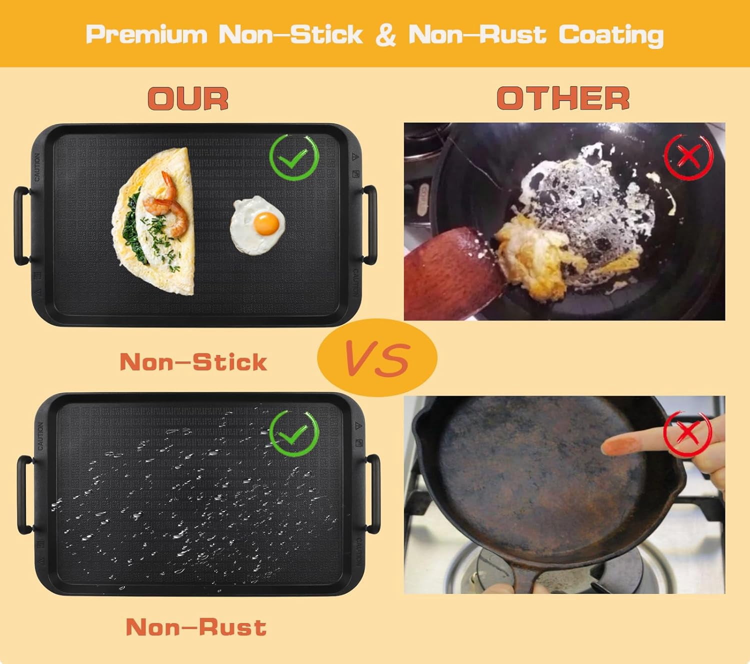 Non-Stick Aluminum Stove Top Griddle Pan for Gas and Glass Stoves, 17 x 10.5 Inches