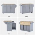thumbnail image 2 of LEGAHOME 59.3” Kitchen Island with Rubberwood Drop-Leaf Top, Rolling Cart with 3 Drawers, Power Outlet, Trash Can Cabinet, Modern Kitchen Island Cart with Spice and Towel Rack for Dining Room, Blue, 2 of 9