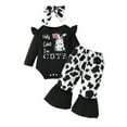 thumbnail image 2 of VOUZZA Cow Print Baby Girl Outfits, 3-Piece Long Sleeve Romper, Flare Pants and Headband Set, Toddler Fall Winter Clothes, 0-24 Months, 2 of 6