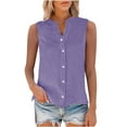 thumbnail image 6 of Uooqdmx Linen Button Down Shirt Women, Gauze Tops for Women, Sleeveless Tops for Women, Sleeveless Collared Tops Oversized Up Blouses Work Shirts, Summer Shirts for Women, Purple 5XL, 6 of 10