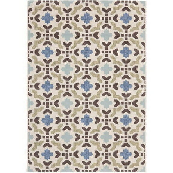 SAFAVIEH Veranda Branson Geometric Indoor/Outdoor Area Rug, 8' x 11'2", Cream/Aqua