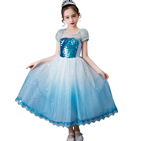 Girls Ice Snow Queen Sequin Princess Upgrade Deluxe Costume