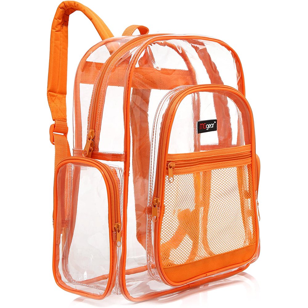 MyGift MGgear Transparent PVC School Backpack with Orange Trim, Clear