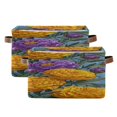 thumbnail image 2 of Yellow Marigold Purple Buds Green Leaves Square Storage Bins with Handles Collapsible Containing Box 1 Pack, 2 of 9