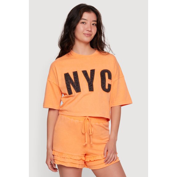 Women's Acid Wash NYC Graphic Cropped Tee