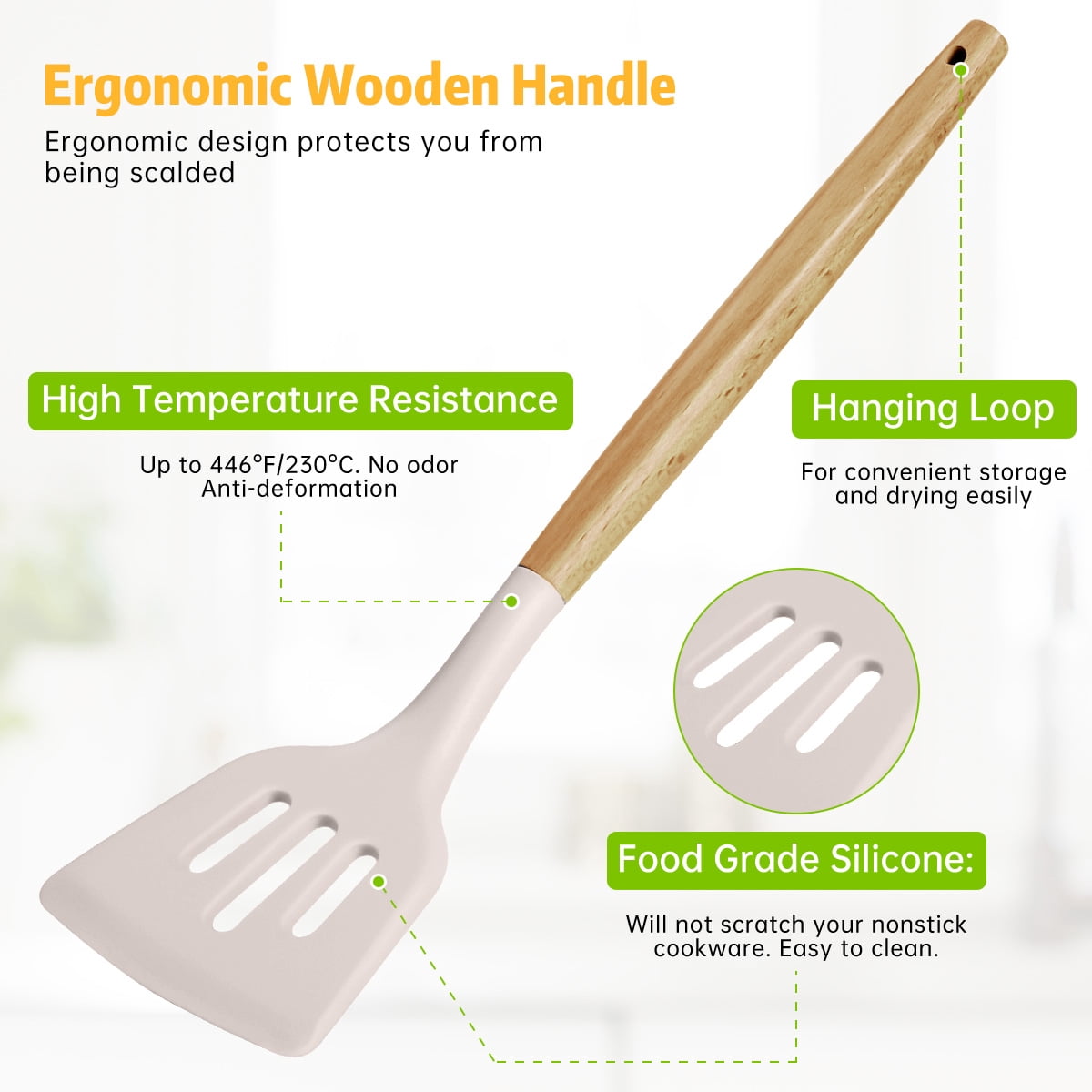 GPED 29 Pcs Silicone Kitchen Utensil Set, Cooking Utensils Set with Wooden Handle, Food Grade Silicone Spatula Set, BPA-Free, 446°F Heat Resistant Kitchen Gadgets Tools Set, Khaki
