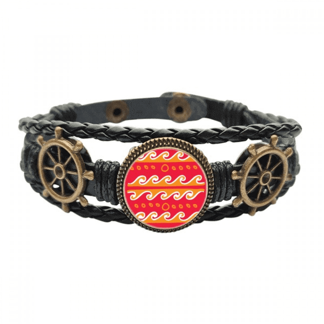 fire wave mexico totems civilización dibujo Pulsera marina tejida en cuero