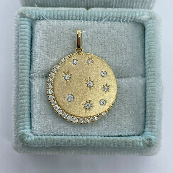Genuine Moissanite 1Ct Round Cut Moon-Star Pendant 14K Yellow Gold Silver Plated